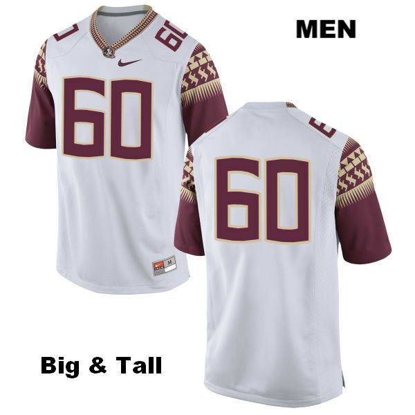 Men's NCAA Nike Florida State Seminoles #60 Andrew Boselli College Big & Tall No Name White Stitched Authentic Football Jersey NUS8369OQ